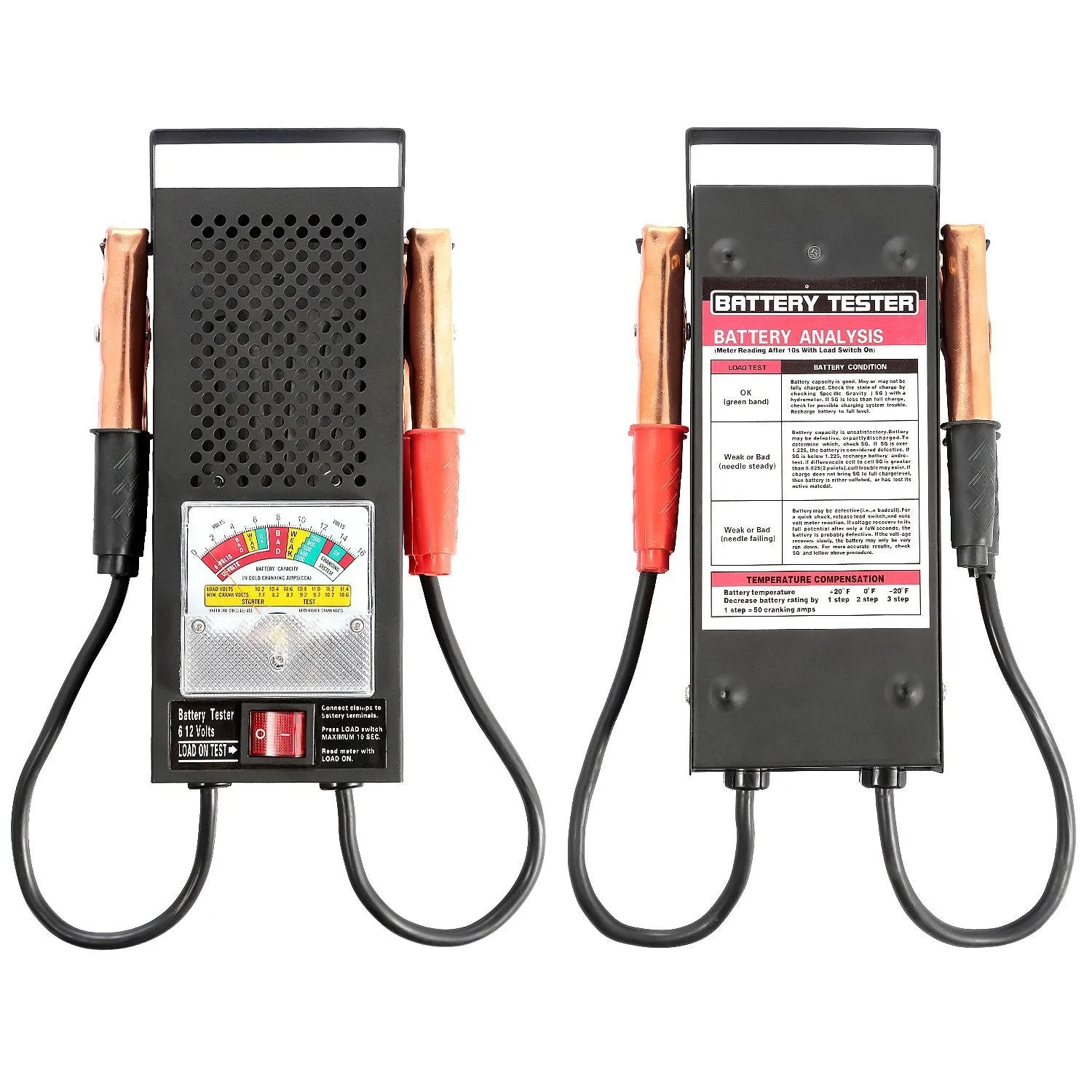 6-12V Automotive Battery Tester with Heavy Duty Insulated Copper Clips