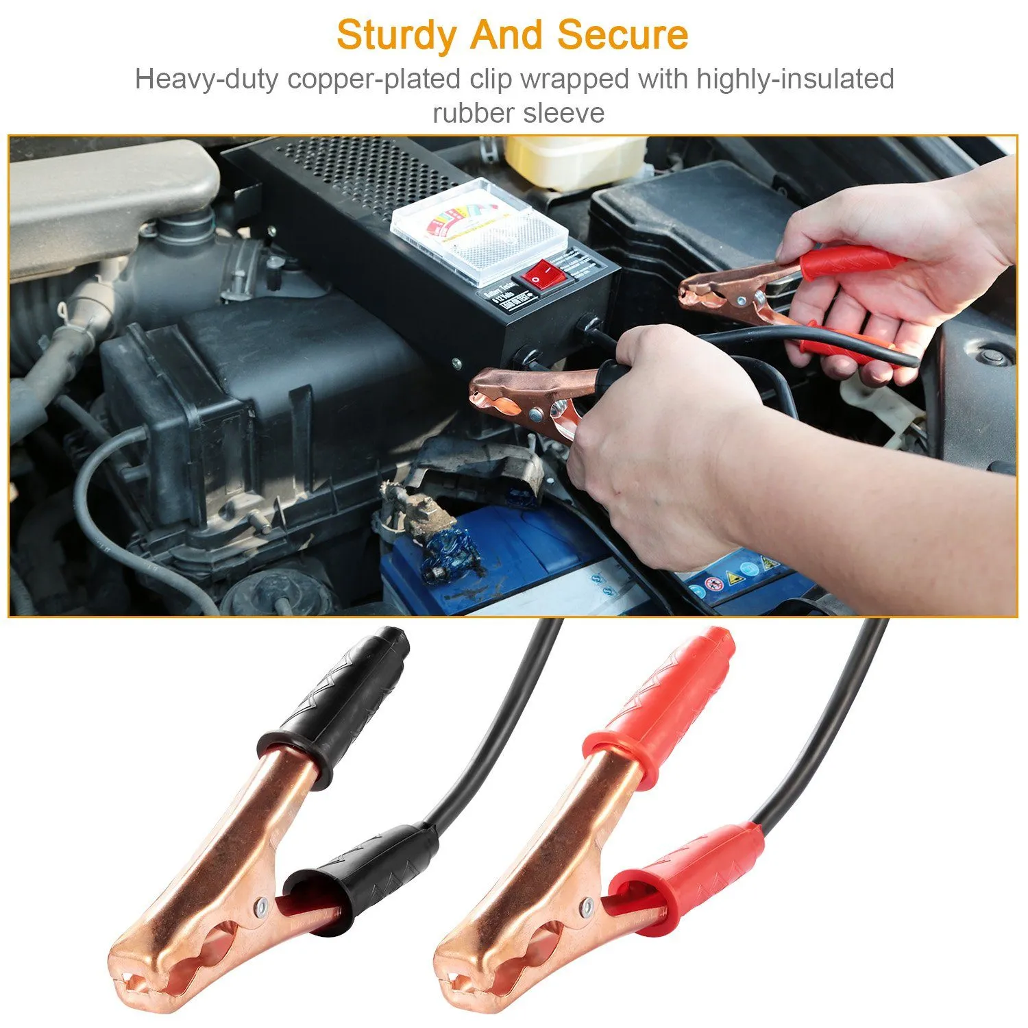6-12V Automotive Battery Tester with Heavy Duty Insulated Copper Clips