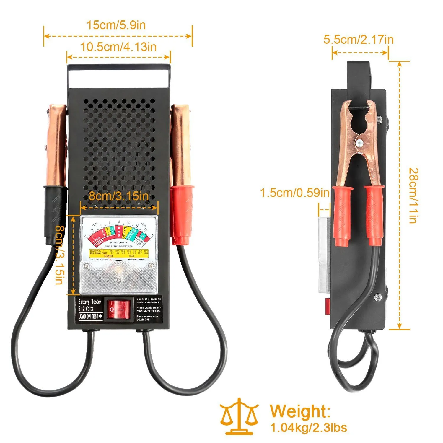 6-12V Automotive Battery Tester with Heavy Duty Insulated Copper Clips