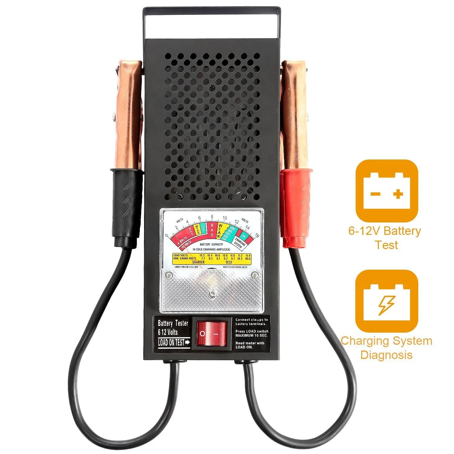 6-12V Automotive Battery Tester with Heavy Duty Insulated Copper Clips