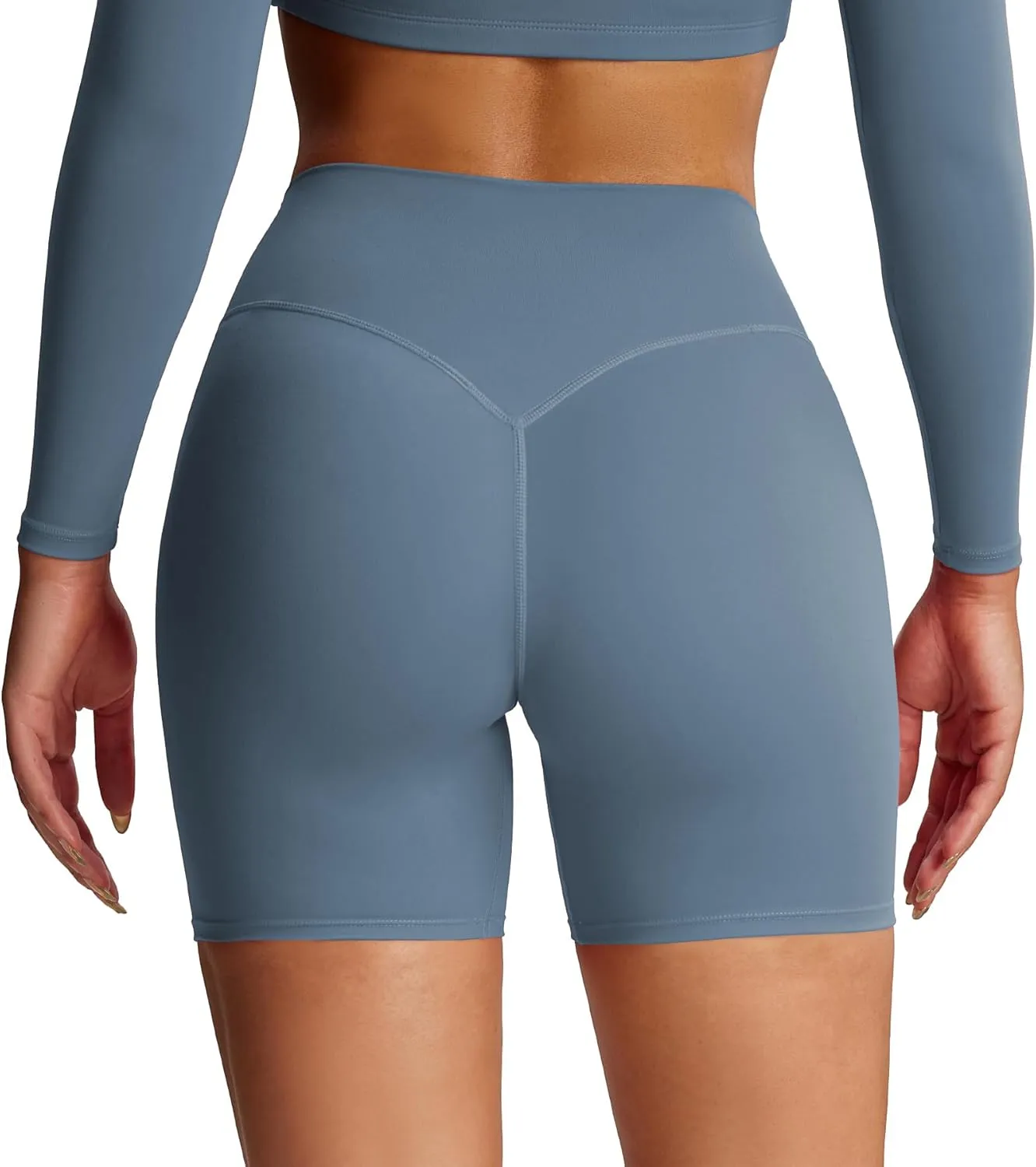 Aoxjox Metamorph Workout Biker Shorts for Women Tummy Control High Waisted Athletic Gym Running Deep V Yoga Short 6"