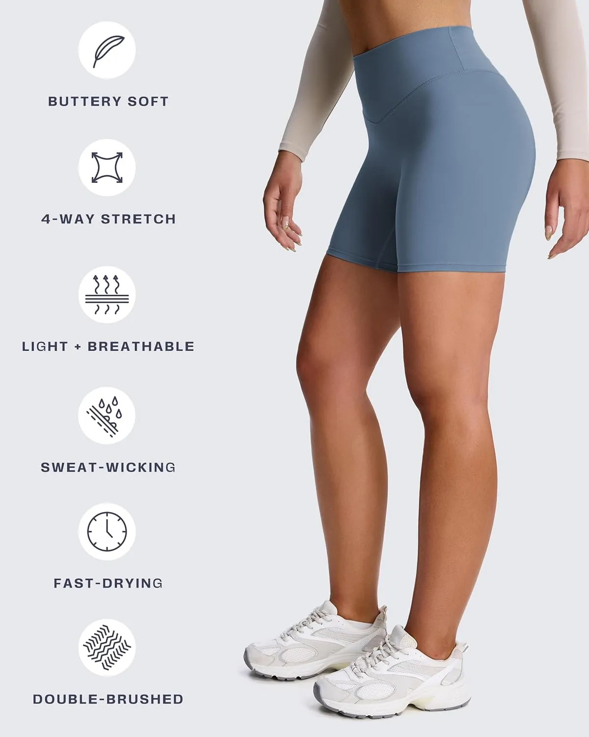 Aoxjox Metamorph Workout Biker Shorts for Women Tummy Control High Waisted Athletic Gym Running Deep V Yoga Short 6"