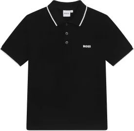BOSS Boys Short Sleeve Knit Polo Shirt, Soft and Breathable, School Uniform with Striped Collar