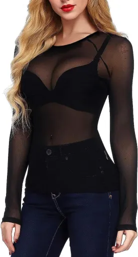 Buauty Sheer Tops for Women,Mesh Fishnet Tops Plus Size,Stylish and Sensational Mesh Blouses for Fashion-Forward Ladies