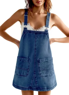 Cicy Bell Womens Denim Overall Dress Cute Summer Mini Jean Dress Adjustable Strap Loose Fit Short Jumper