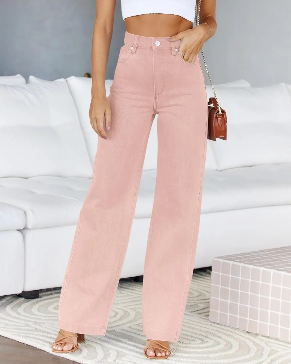 Cicy Bell Women's High Waisted Jeans Boyfriend Baggy Straight Leg Casual Denim Pants with Pockets