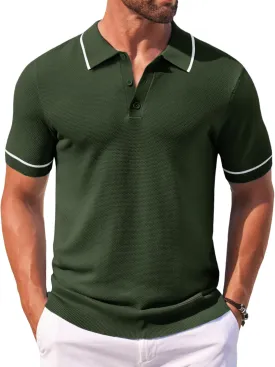 COOFANDY Men's Knit Polo Shirts Casual Short Sleeve Button Down Shirts Crochet Classic Golf Polo Collared Shirts