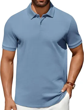 COOFANDY Men's Polo Shirts 100% Cotton Heavyweight Short Sleeve Button Golf Shirts Classic Pullover Ribbed Collar and Cuffs