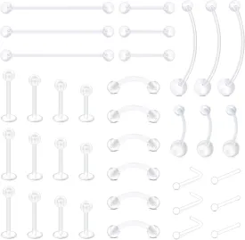 D.Bella Mix Style Clear Piercing Kit Retainer Flexible Lip Nose Eyebrow Nipple Tongue Belly Button Rings Piercing Retainer Bioflex Plastic Industrial Barbell Piercing Retainer