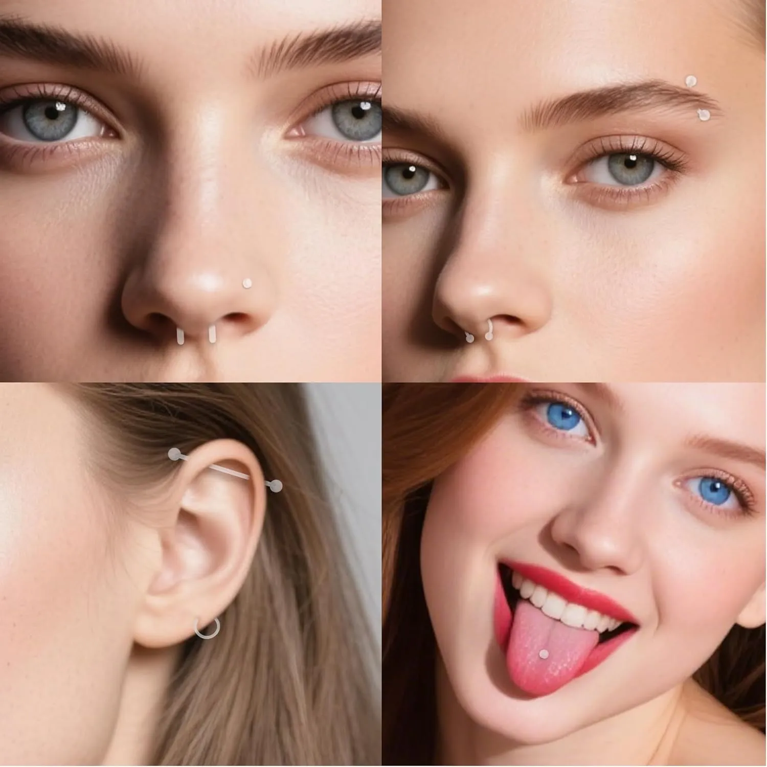 D.Bella Mix Style Clear Piercing Kit Retainer Flexible Lip Nose Eyebrow Nipple Tongue Belly Button Rings Piercing Retainer Bioflex Plastic Industrial Barbell Piercing Retainer