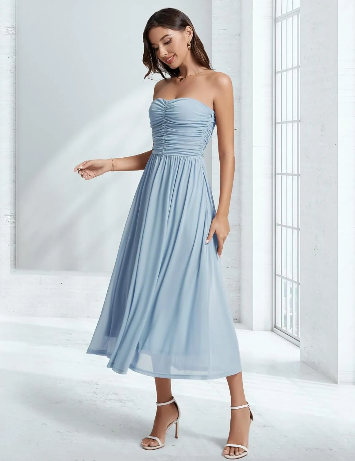 DRESSTELLS Women's 2025 Summer Casual Long Strapless Flowy Elegant Dresses