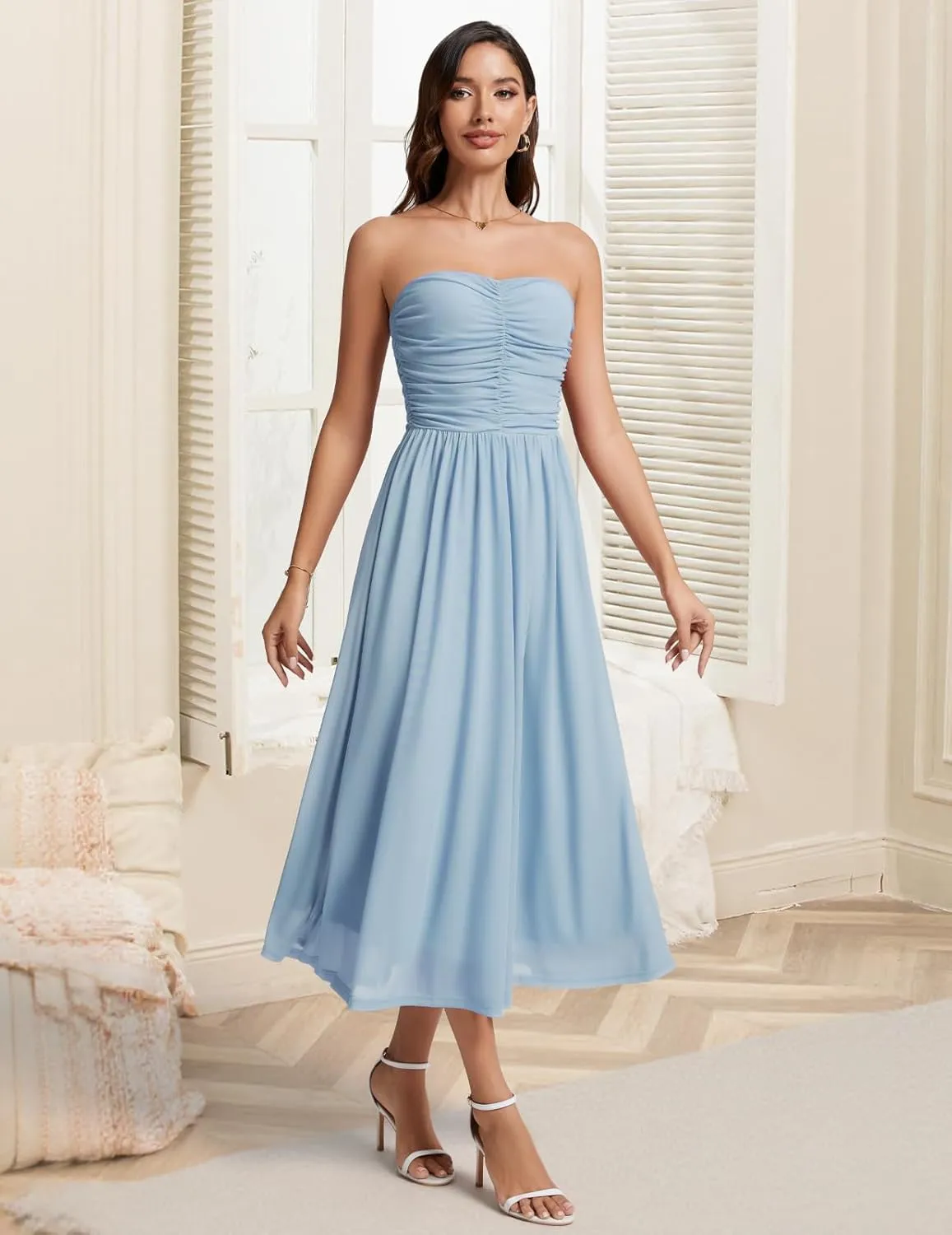 DRESSTELLS Women's 2025 Summer Casual Long Strapless Flowy Elegant Dresses