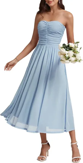 DRESSTELLS Women's 2025 Summer Casual Long Strapless Flowy Elegant Dresses