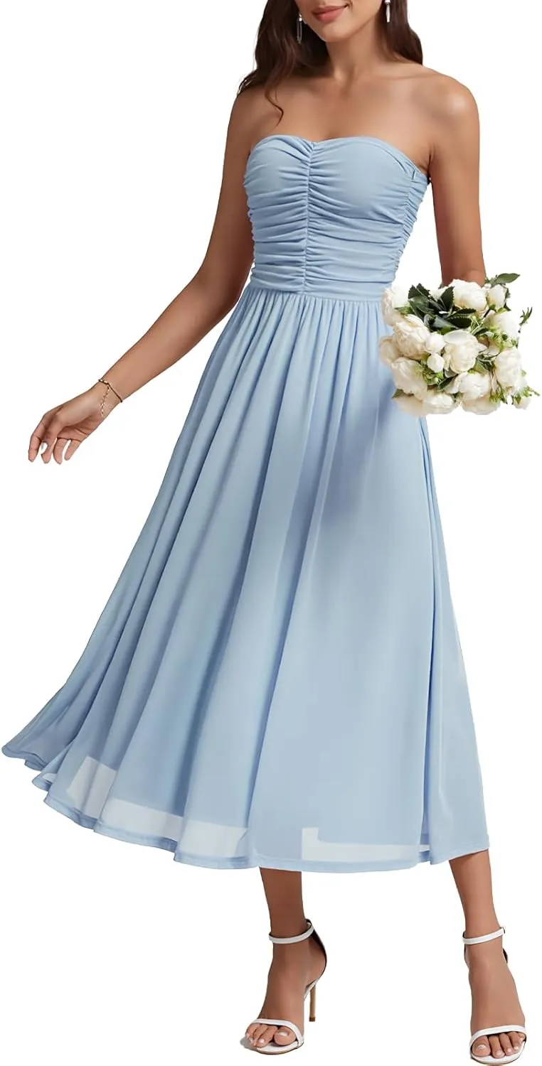 DRESSTELLS Women's 2025 Summer Casual Long Strapless Flowy Elegant Dresses
