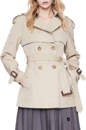 ebossy Women's Short Double Breasted Trench Coat Classic Lapel Belted Slim Fit Overcoat with Pockets