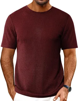 Ekouaer Men's Knit T-Shirts Short Sleeve Casual Ribbed Shirts Lightweight Crewneck Tees Stretchy Undershirts S-XXL