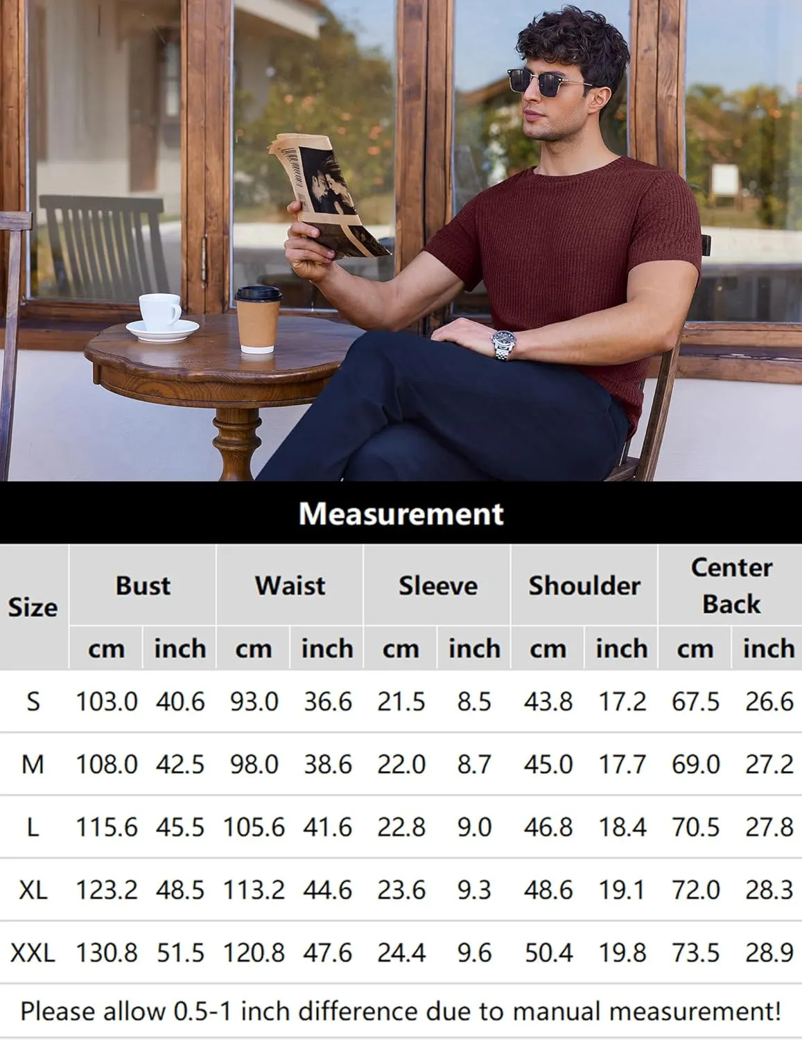 Ekouaer Men's Knit T-Shirts Short Sleeve Casual Ribbed Shirts Lightweight Crewneck Tees Stretchy Undershirts S-XXL