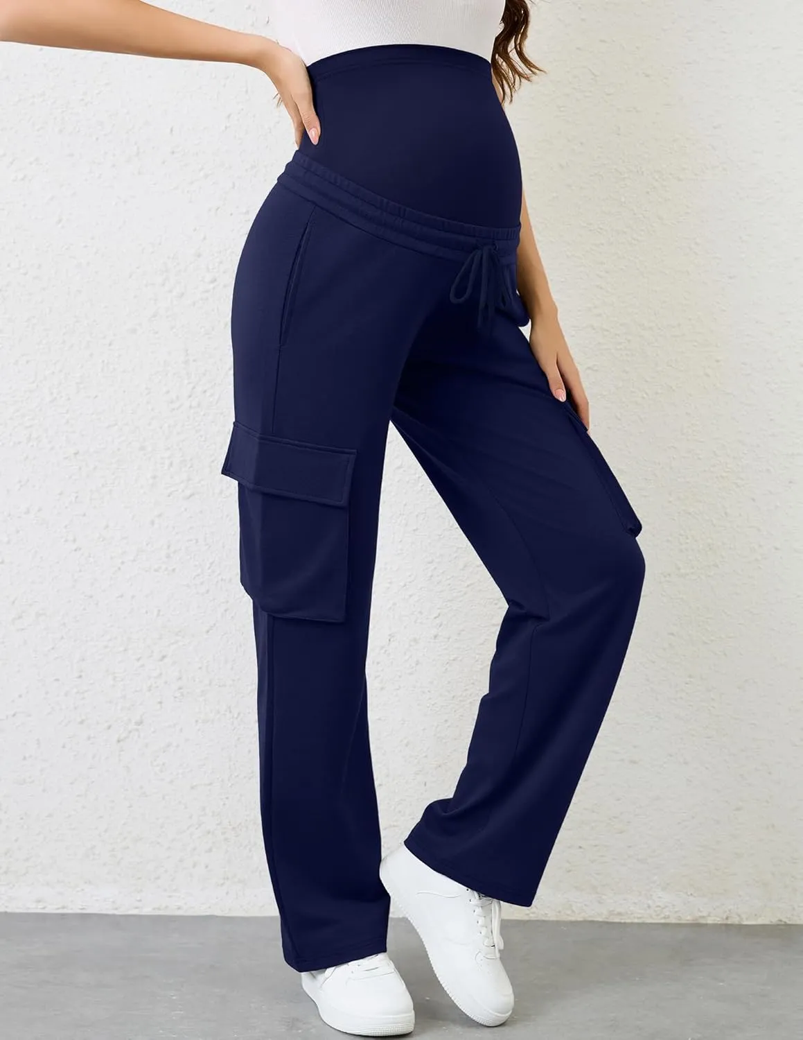 FABRACK Women's Maternity Cargo Pants Sweatpants Over The Belly Casual Comfy Drawstring Pregnancy Pants with 4 Pockets