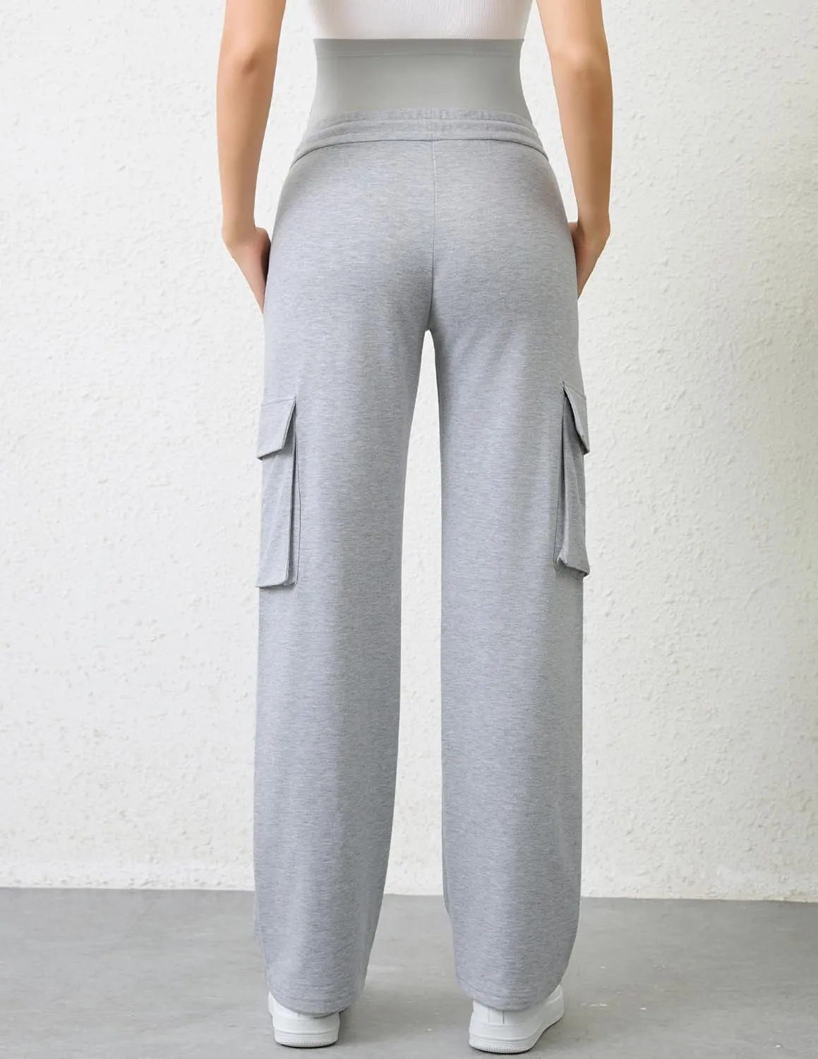 FABRACK Women's Maternity Cargo Pants Sweatpants Over The Belly Casual Comfy Drawstring Pregnancy Pants with 4 Pockets