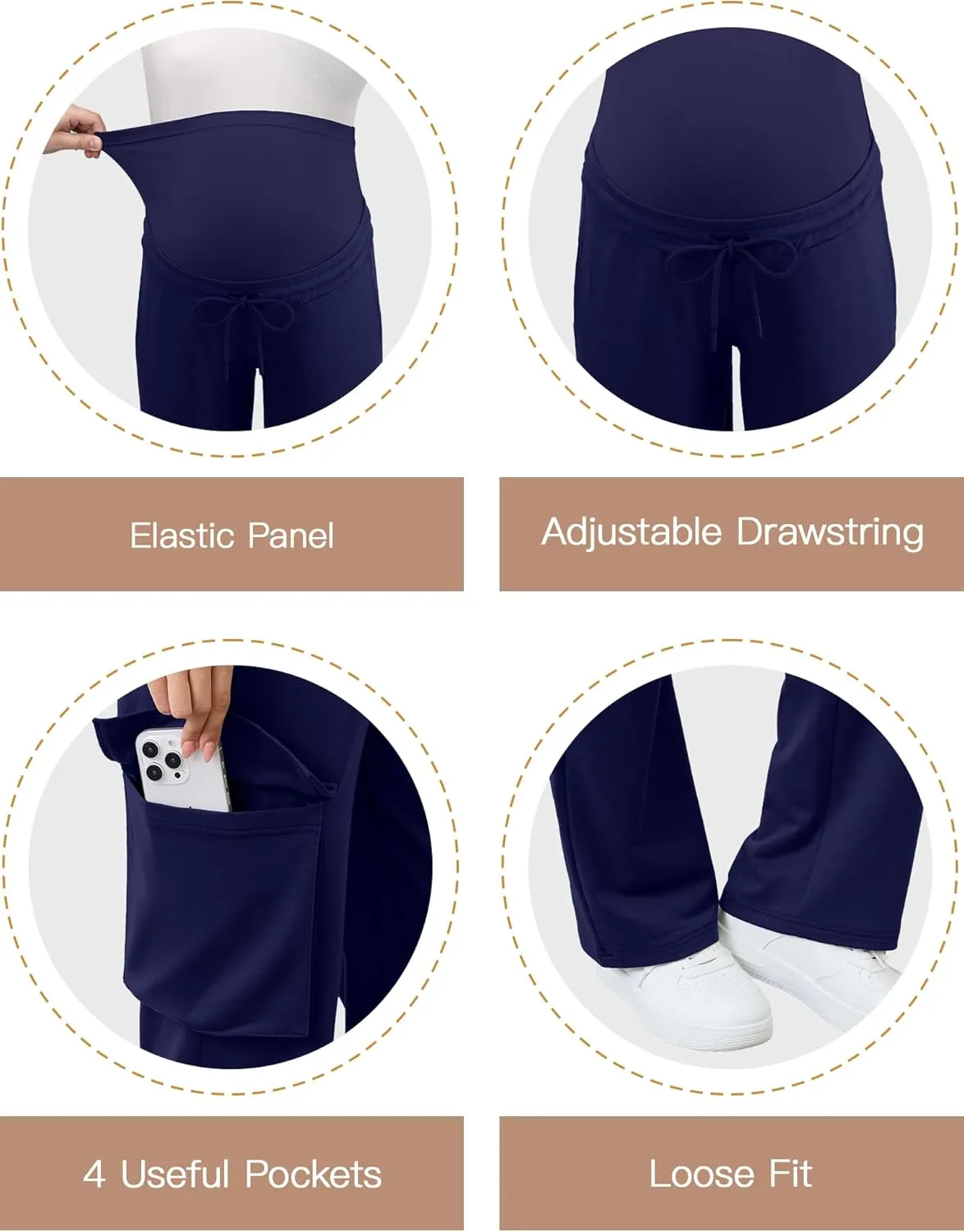 FABRACK Women's Maternity Cargo Pants Sweatpants Over The Belly Casual Comfy Drawstring Pregnancy Pants with 4 Pockets