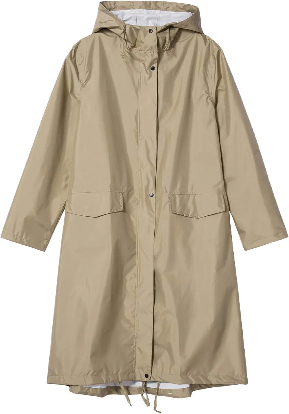 Freesmily Womens Stylish Long Raincoat Rain Jacket with Hood Zipper Button and Pockets Muti Colors Polka Dots