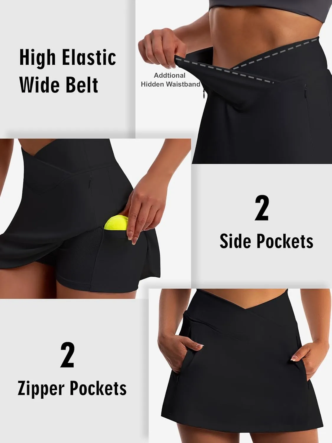 Golf Skirts for Women Crossover High Waisted Athletic Skirt Skorts Stretchy Golf Skirt with Shorts and 4 Pockets