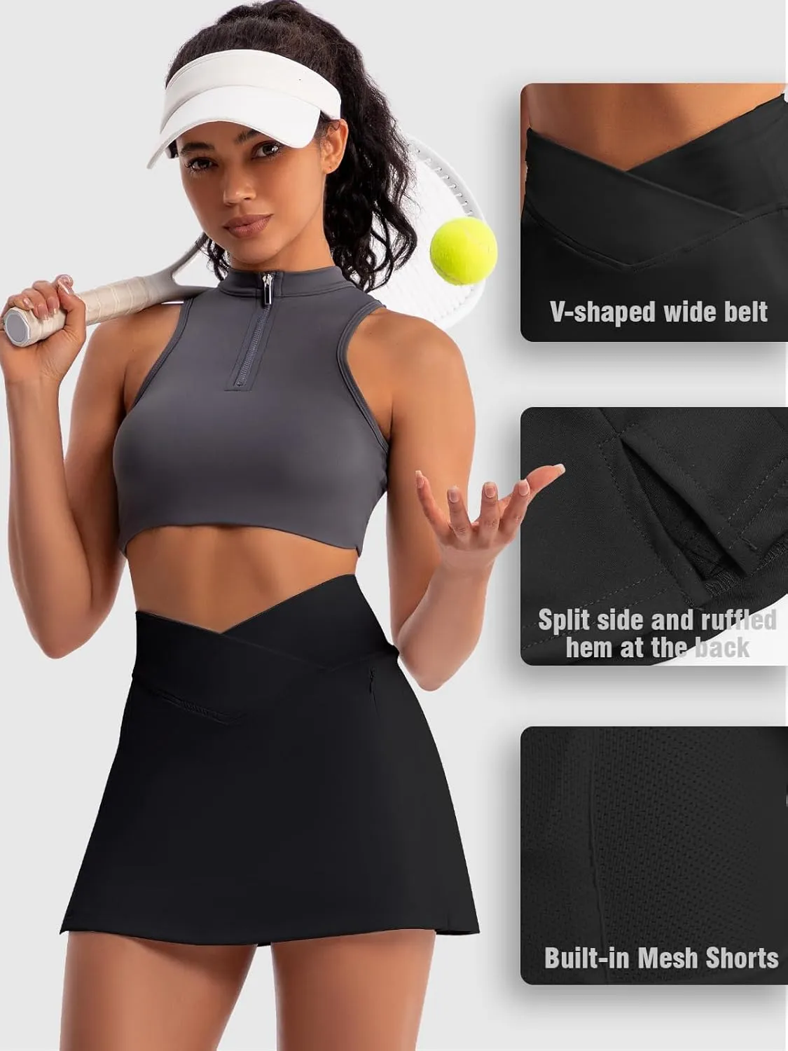Golf Skirts for Women Crossover High Waisted Athletic Skirt Skorts Stretchy Golf Skirt with Shorts and 4 Pockets