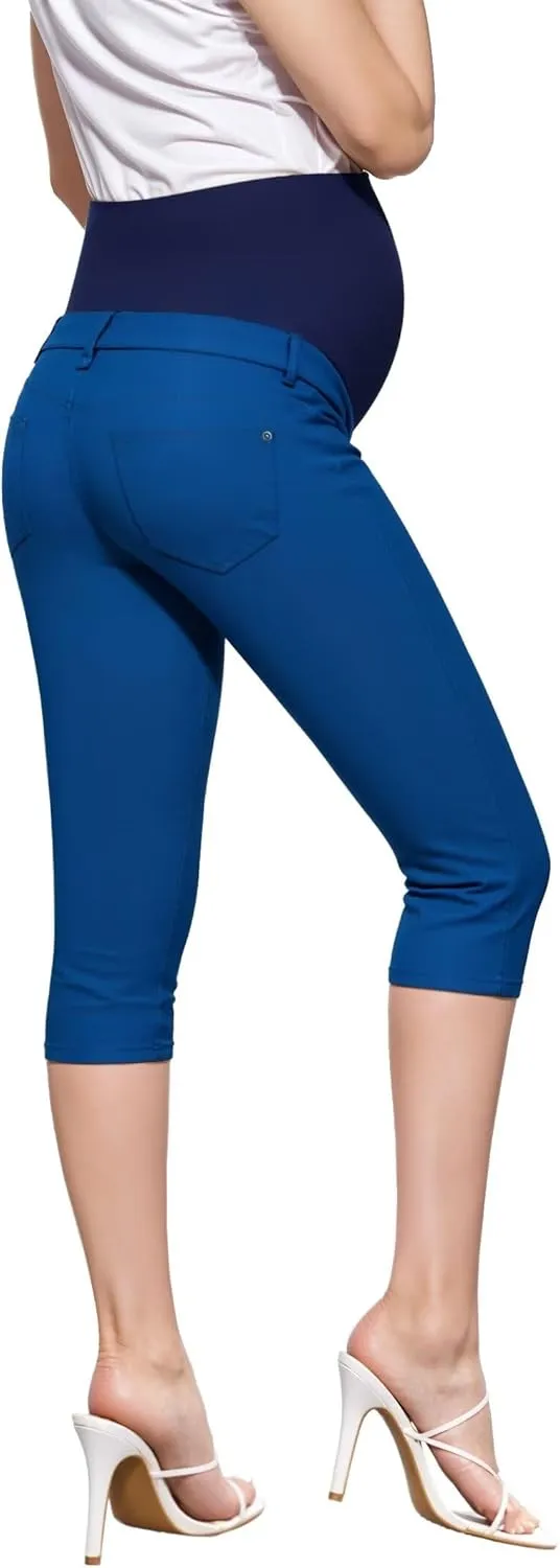 Hybrid & Company Women High Waist Stretch Denim Slim Maternity Skinny Capri Pants