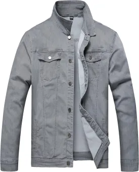 LAMKUKU Mens Denim Jacket Ripped Slim Jean Jacket Coat for Men