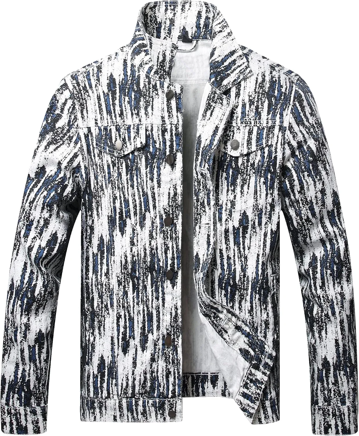 LAMKUKU Mens Denim Jacket Ripped Slim Jean Jacket Coat for Men