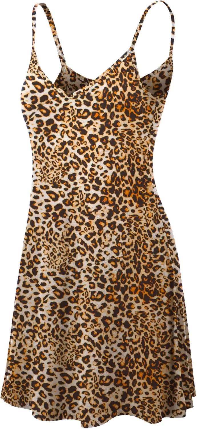 Lock and Love Women's V Neck Spaghetti Strap Cami Tunic Short Slip Dress - Made in USA