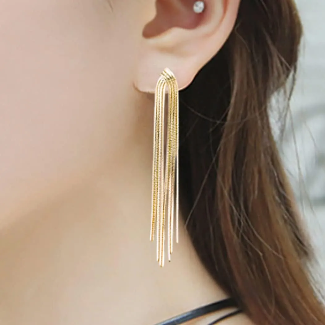 Long Tassel Dangle Earrings for Women Gold Silver Chain Tassel Earrings Punk Sleek Metal Chain Earrings Hypoallergenic Lightweight Tassel Drop Earrings