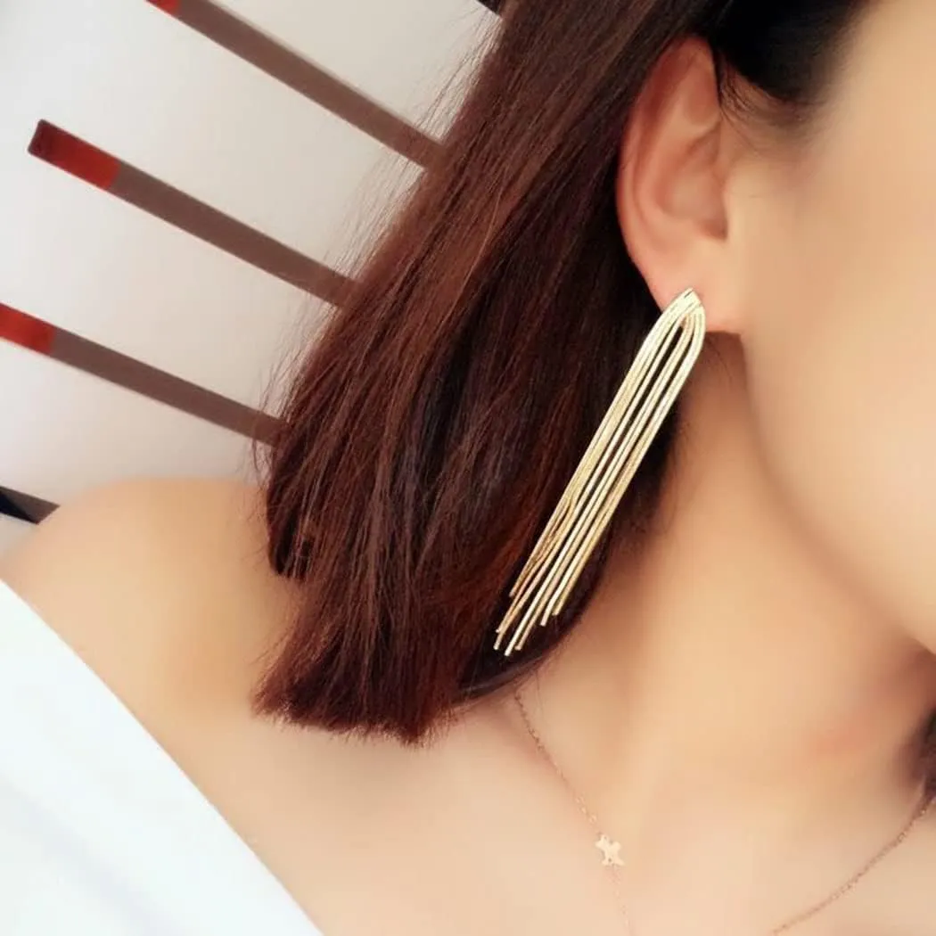 Long Tassel Dangle Earrings for Women Gold Silver Chain Tassel Earrings Punk Sleek Metal Chain Earrings Hypoallergenic Lightweight Tassel Drop Earrings