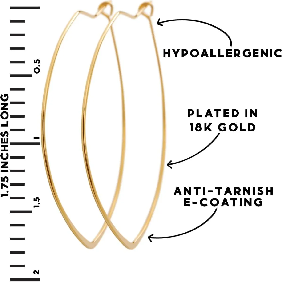 Marquise Threader Big Hoop Earrings for Women - Hypoallergenic and Safe for Sensitive Ears - Plated in 18k Gold or 925 Sterling Silver