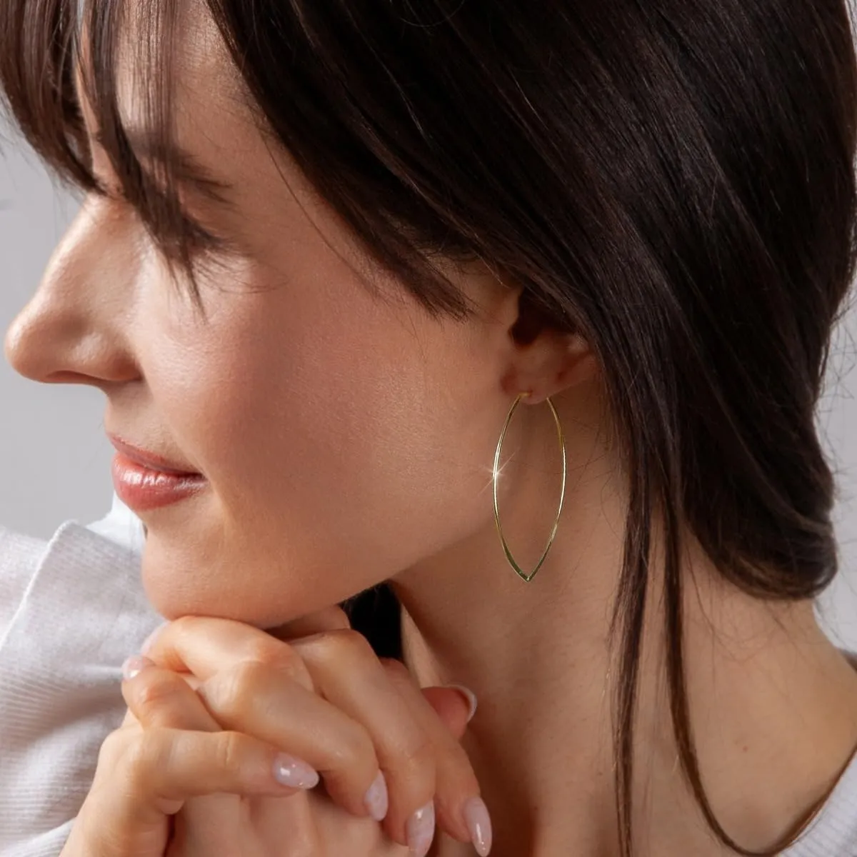 Marquise Threader Big Hoop Earrings for Women - Hypoallergenic and Safe for Sensitive Ears - Plated in 18k Gold or 925 Sterling Silver