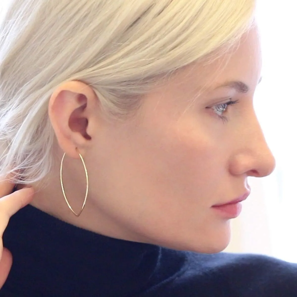 Marquise Threader Big Hoop Earrings for Women - Hypoallergenic and Safe for Sensitive Ears - Plated in 18k Gold or 925 Sterling Silver