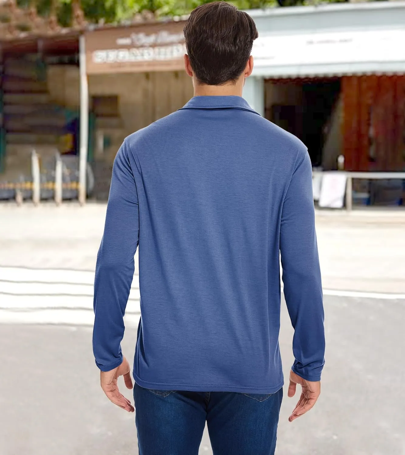 Men's Long Sleeve Polo Shirt with Pocket Fashion Button Polo T-Shirt Collared Athletic Work Casual Comfy Top Tee