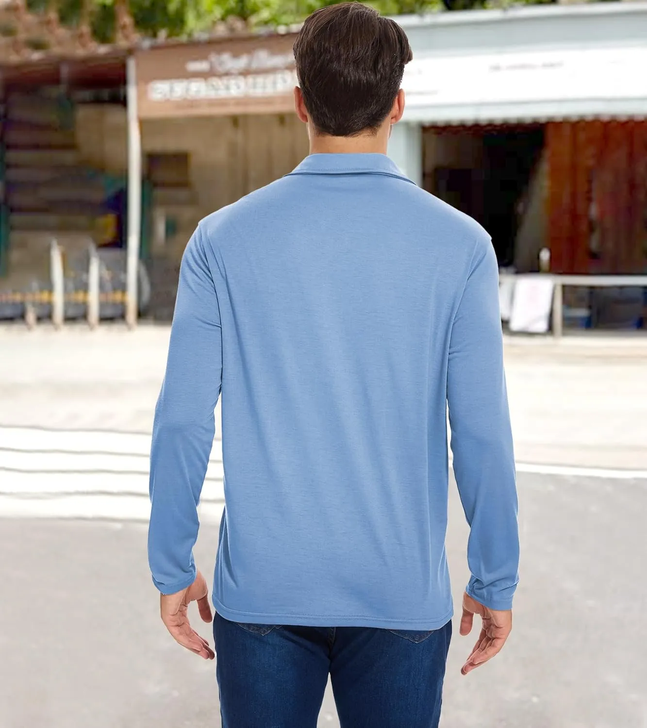 Men's Long Sleeve Polo Shirt with Pocket Fashion Button Polo T-Shirt Collared Athletic Work Casual Comfy Top Tee