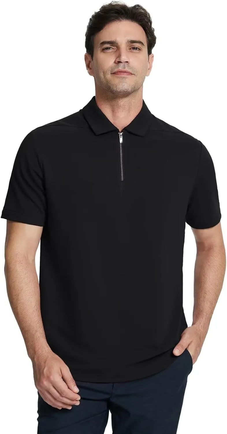 Mens Quarter Zip Polo Shirt Long and Short Sleeve Collared Shirts Moisture Wicking Performance Golf Polo Shirts