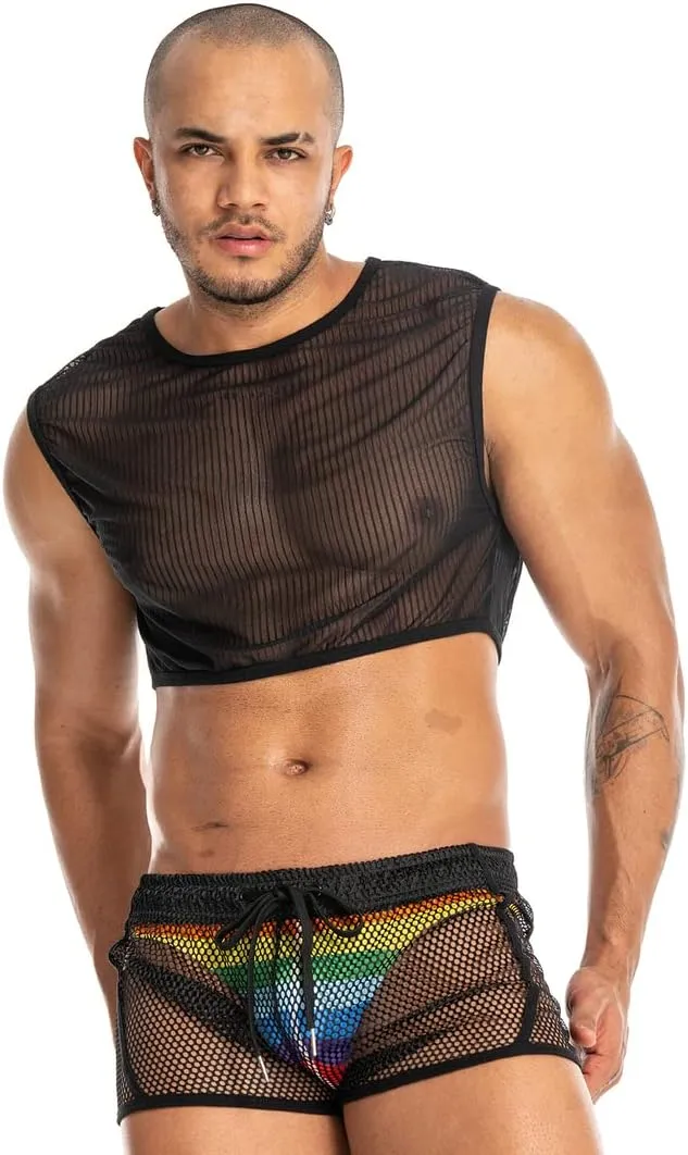 Men's Sexy Mesh Crop Tank Top for Party and Clubwear