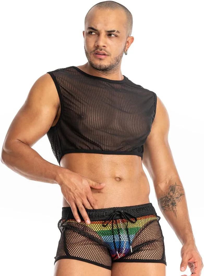 Men's Sexy Mesh Crop Tank Top for Party and Clubwear