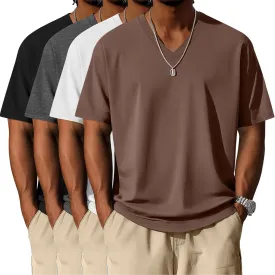 Neer 4 Pack Men's Big and Tall V Neck T-Shirts Casual Short Sleeve Cotton Tee Shirt Plus Size Summer Basic Tops