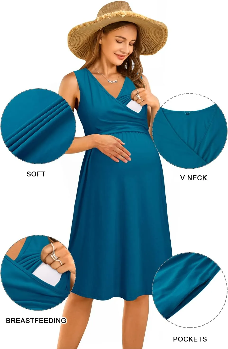OUGES Womens 2025 V-Neck Maternity Dresses Nursing Breastfeeding Baby Shower Dress