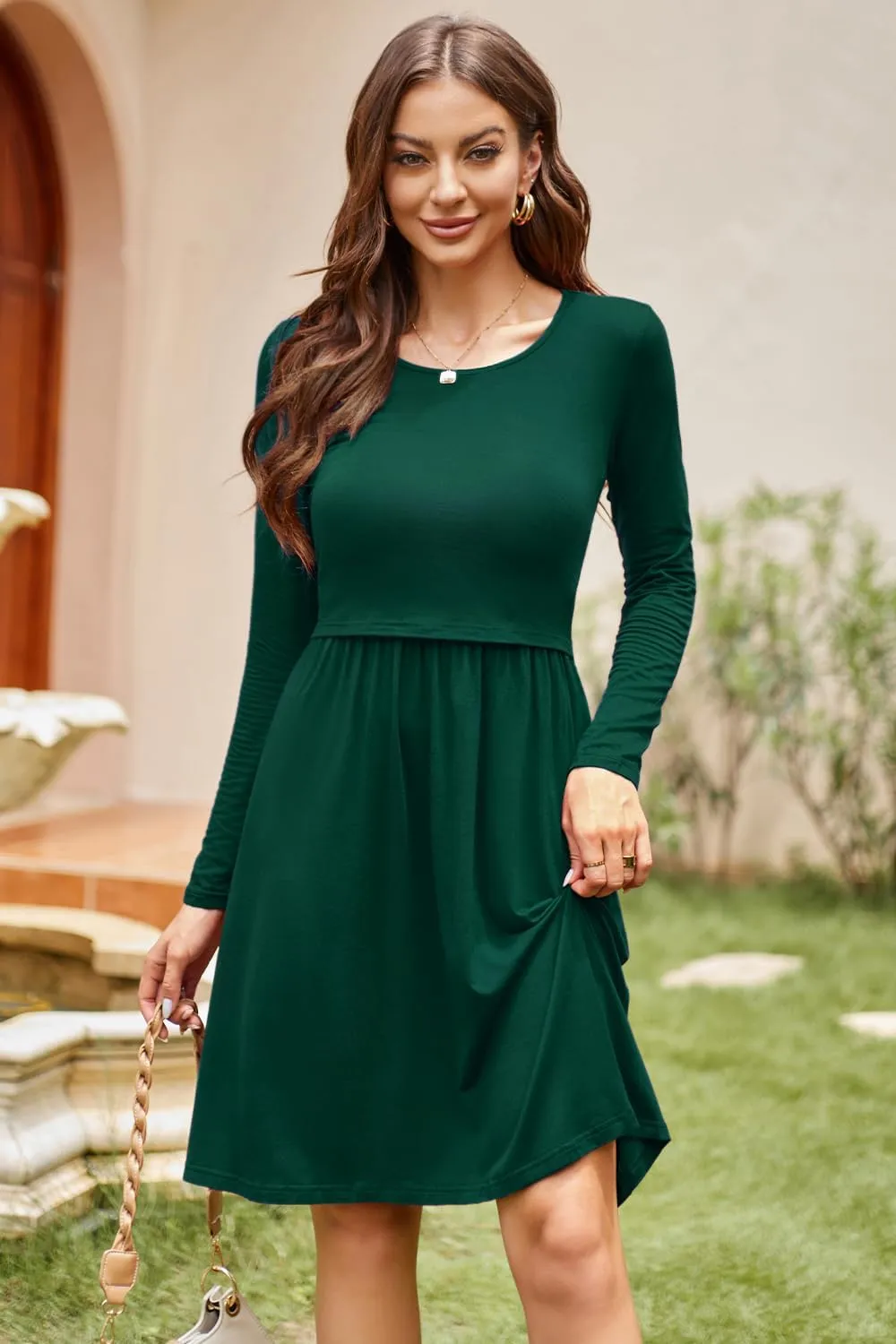 OUGES Womens Solid/Floral Maternity Dresses Sleeveless/Long Sleeve Nursing Gown Breastfeeding Clothes