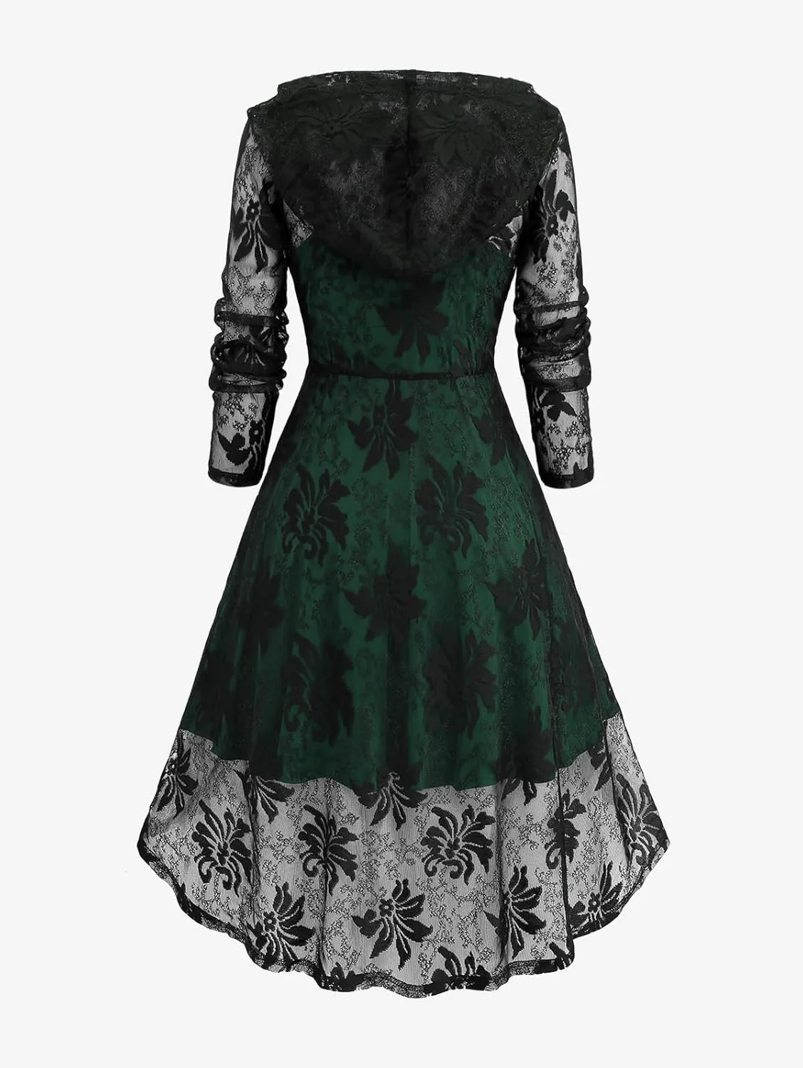 ROSE GAL Rosegal Womens Plus Size 2pcs Witch Halloween Costume Gothic Lace Hooded Dress