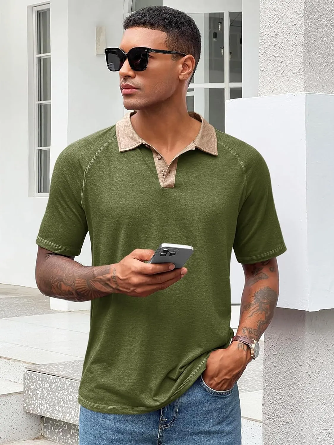 Runcati Men's Casual Polo Shirts Short Sleeve Lightweight Stretchy Golf Shirt Summer Beach Raglan Tops