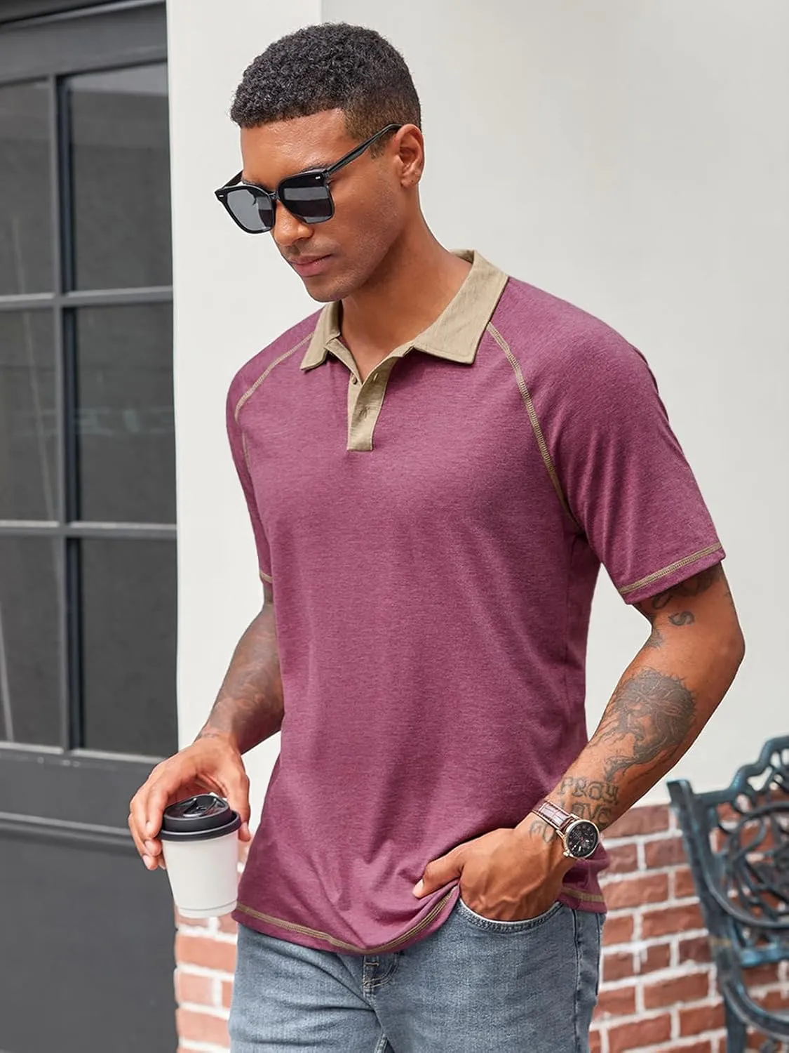 Runcati Men's Casual Polo Shirts Short Sleeve Lightweight Stretchy Golf Shirt Summer Beach Raglan Tops