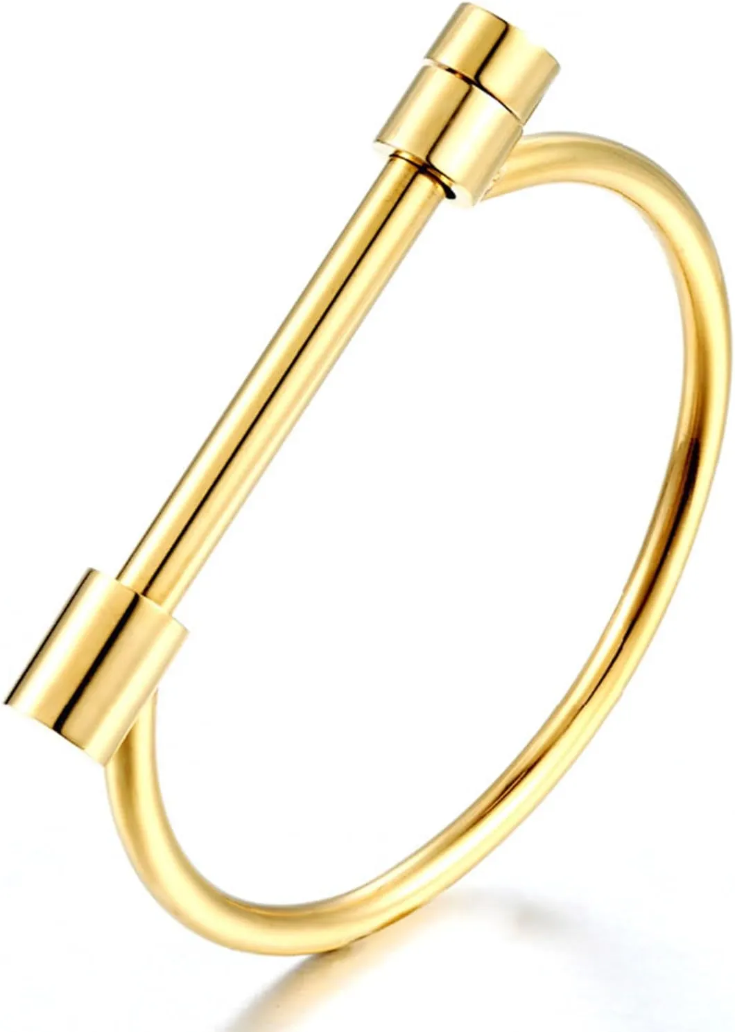 Screw Bracelet for Women Men Stylish Titanium Steel D Shape Bar Screw and Shackle Cuff Bangle BraceletLove Screwball Bar Bracelets in Unisex Design (Gold)