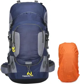 ShowyLive 60L Waterproof Hiking and Camping Backpack for Men - Durable, Lightweight Large Hiking Backpack with Rain Cover, Multi Compartments, and Adjustable Straps, Blue