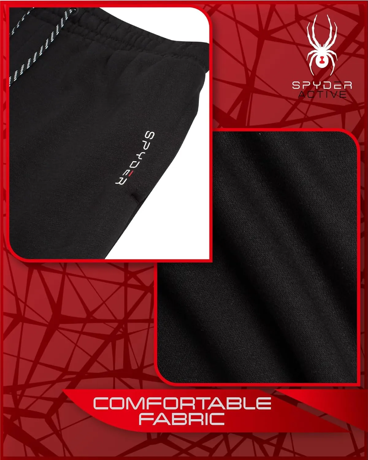 Spyder Mens Active Jogger Sweatpants - 2 Pack Athletic Fleece Workout Gym Joggers with Pockets and Drawcord (Sizes: S-XXL)